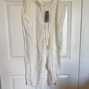 Eileen Fisher organic linen cargo pants lagenlook coastal spring summer size XL